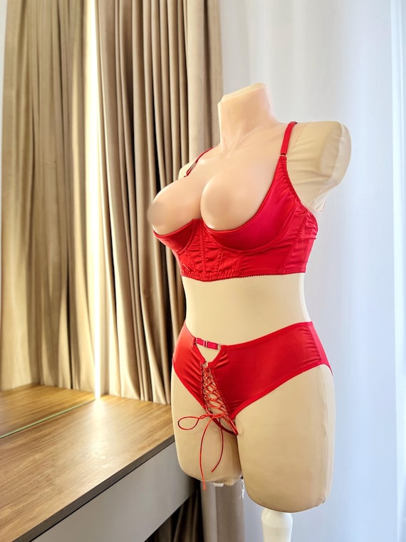 Satin Cupless Lingerie Set, Open Shelf Bra, Crotchless Panties - Etsy