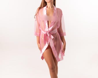 See through robe, Sheer robe, See through lingeries, See through robe honeymoon, Pink robe, See through nightgown