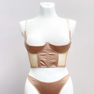 Satijnen open cuploze korset-bh: lingerie met kwartcups, verstelbare pasvorm afbeelding 6