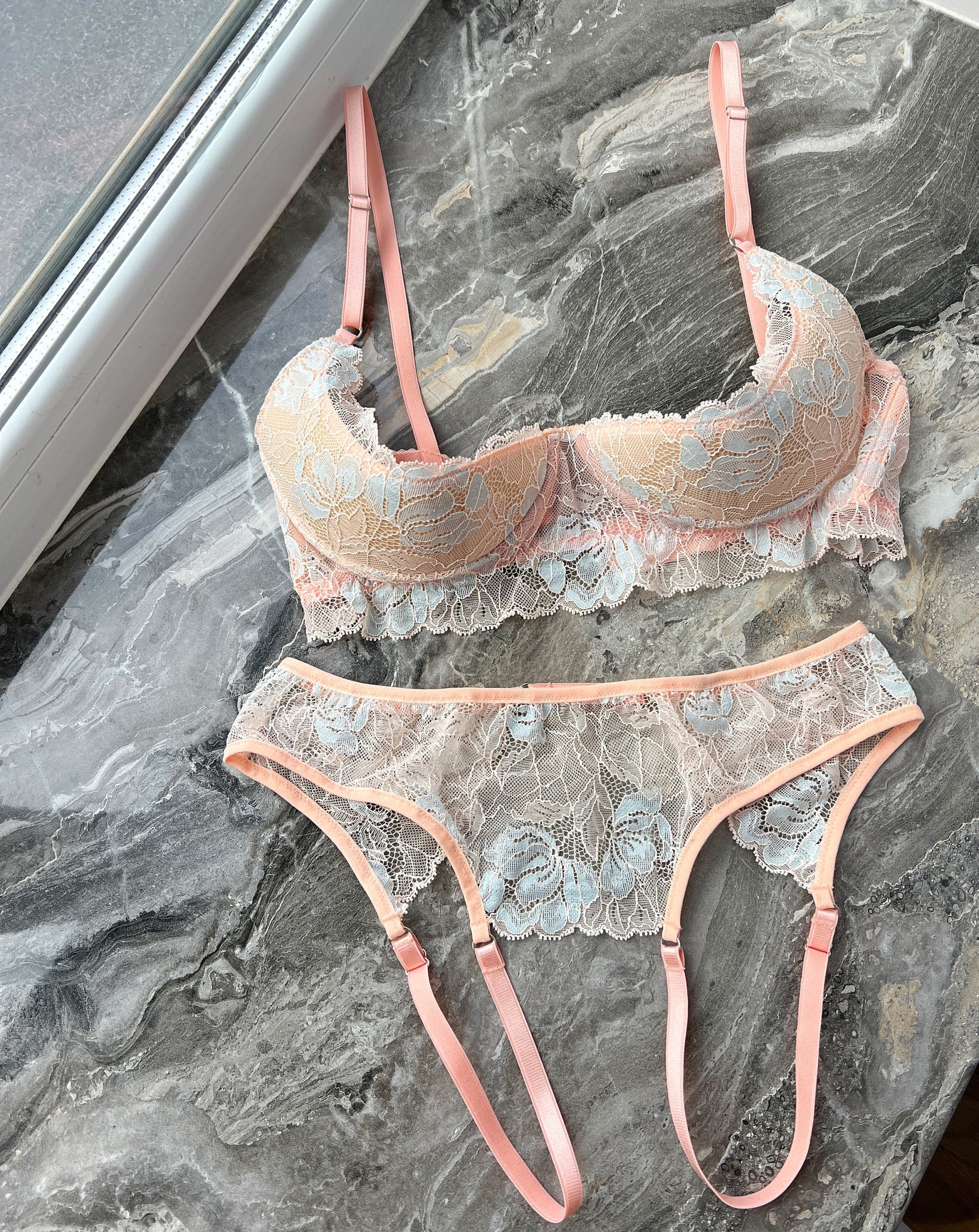 Lace Open Cup Lingerie Set - Sheer Crotchless Panties - Etsy