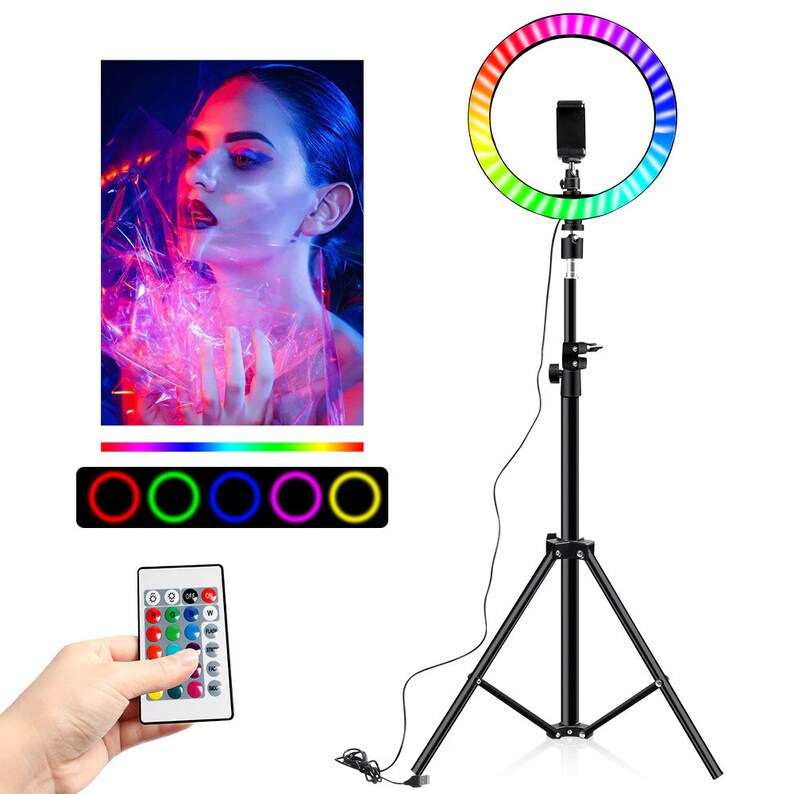 Colorful LED Ring Light 10 Inch 160CM Stand Rainbow Ringlight USB With Phone Stand 16 Light Colors For Live Broadcast Photo
