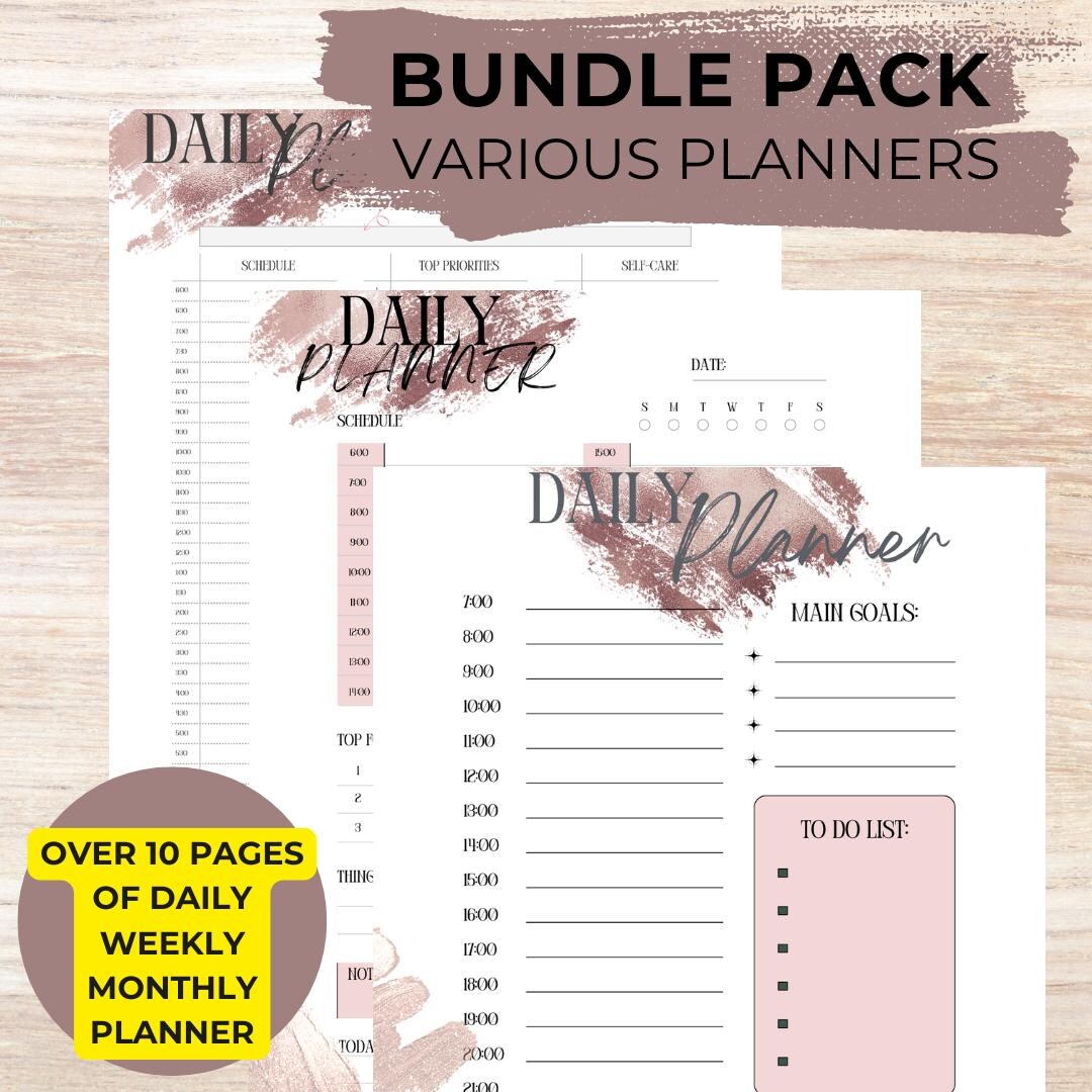 Daily Weekly Monthly Planner Bundle | Printable Productivity Tracker ...