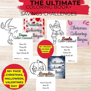Holiday Coloring Savings Challenge | Christmas, Halloween & Valentine’s Money Tracker | Fun Budget Printable Game