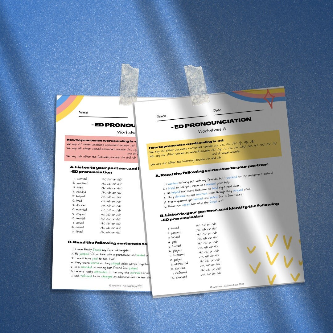 esl worksheet ed pronunciation teaching english as a etsy new zealand