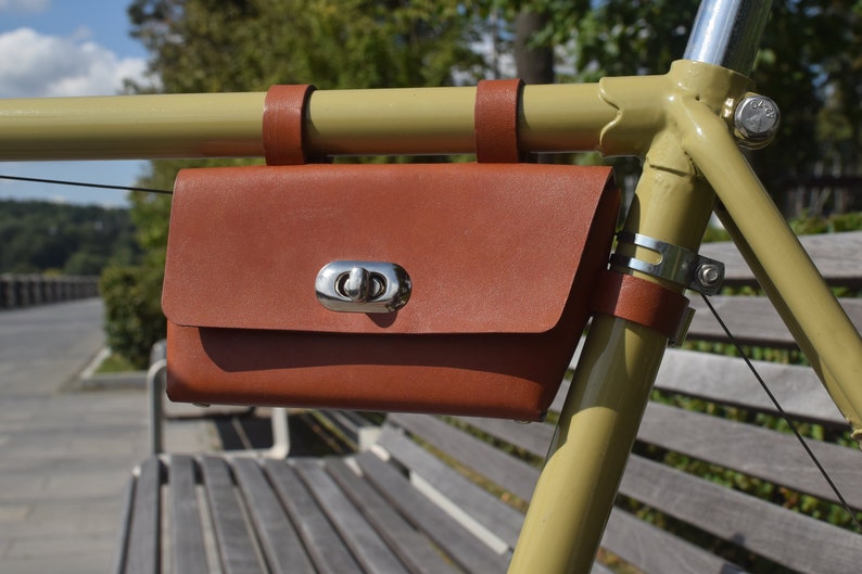 Leather frame bag for bicycle Leather tool bag Bike bag Etsy