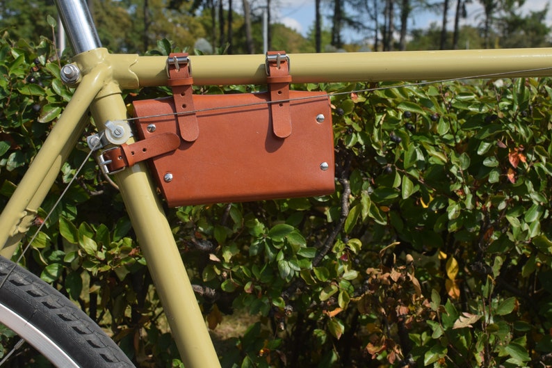 Leather frame bag for bicycle Leather tool bag Bike bag Etsy