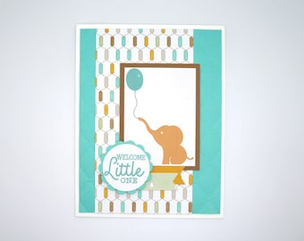 Handmade New Baby Card with Adorable Baby Elephant and Balloon