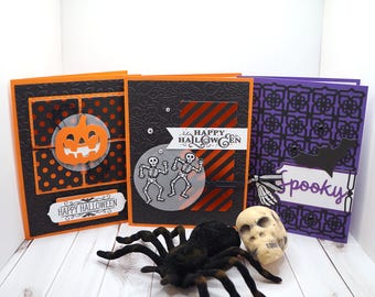 Handmade Halloween Card Set – Pumpkin, Skeletons & Spooky Hand Designs