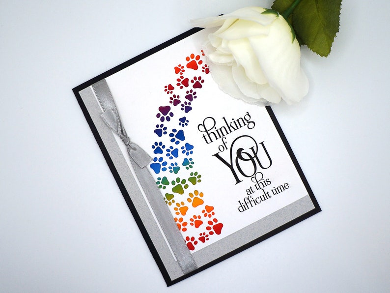 Handmade Pet Sympathy Card with Rainbow Bridge of Paw Prints image 2