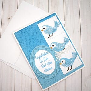 Nouvelle carte faite main avec des oiseaux bleus