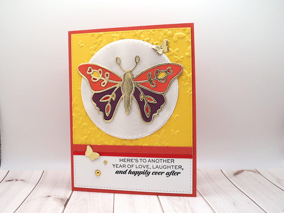 Handmade Anniversary Card With Large Colorful Butterfly - Etsy