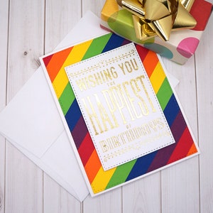 Biglietto d'auguri fatto a mano con grande sentimento laminato e sfondo arcobaleno