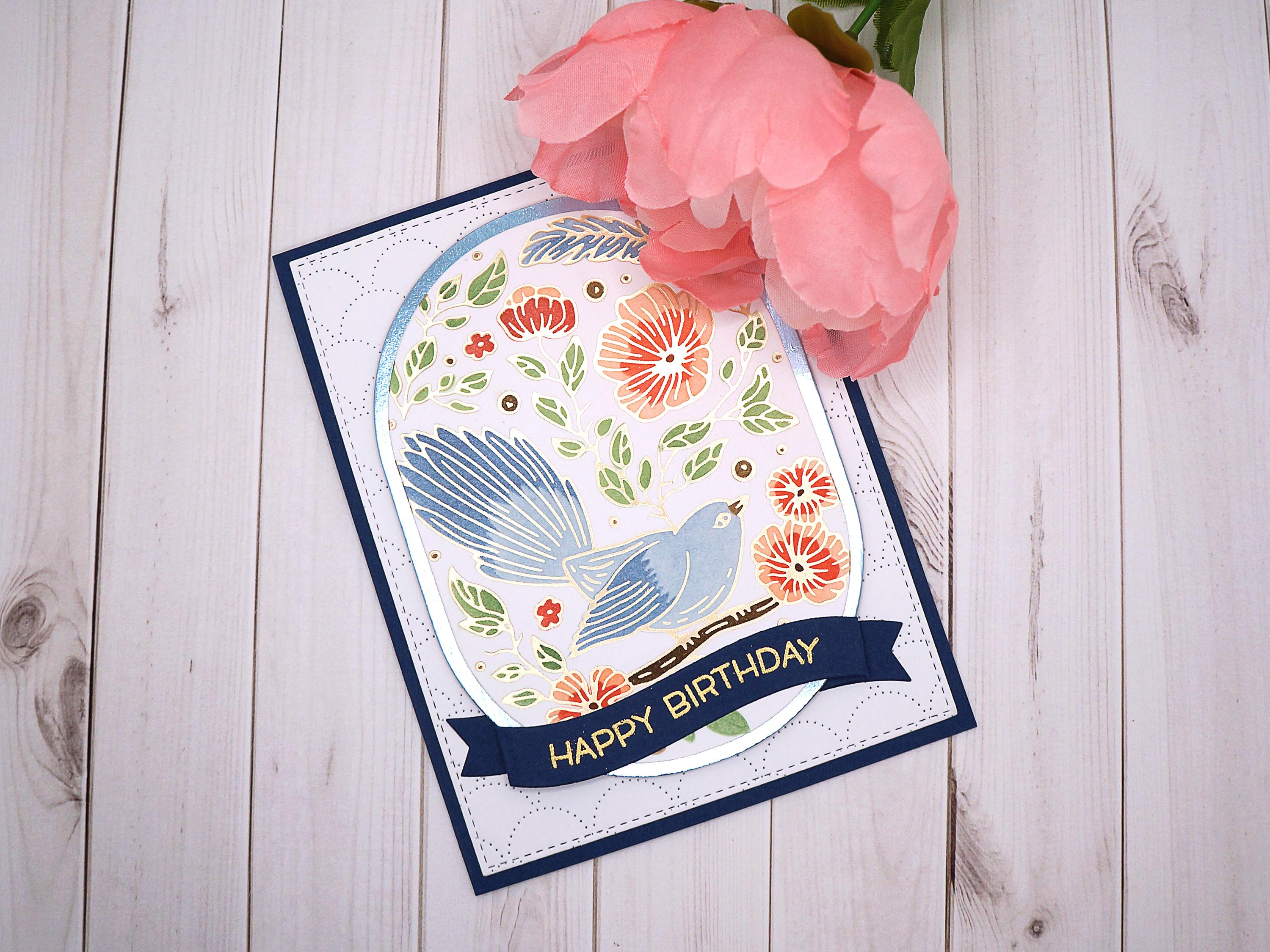 Geburtstagskarte Für Sie - Mit Goldfolie, Vogel Auf Ast Design, Inkl. Umschlag, 12,7x17,8 Cm