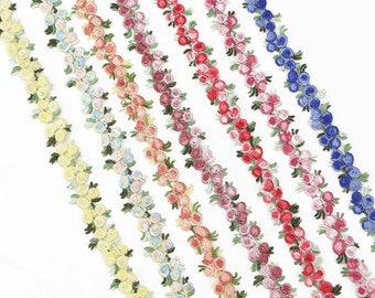 2 Yards of Flower Embroidered Lace, Trim Ribbons. Fabric Trim DIY Sewing Handmade. Embroidery. Applique. Perfect for any Sewing Crafts.