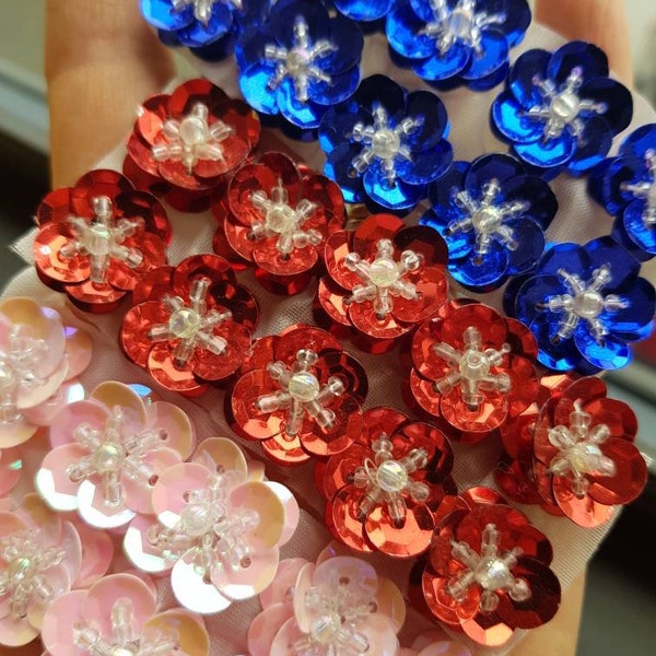 10pcs 18mm Sequin Flowers Handmade Sewing Flat Back Patches DIY. Perfect for Wedding decorations, Crafts Shoes Bags Garment Accessories
