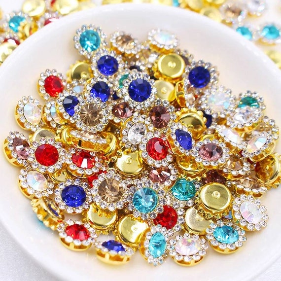 10 Pcs of Mixed Claw Cup Rhinestones Strass 10mm Mix Color Shiny Crystals  Glass Stones Trim Gold Claws, Rhinestones for Clothes. 