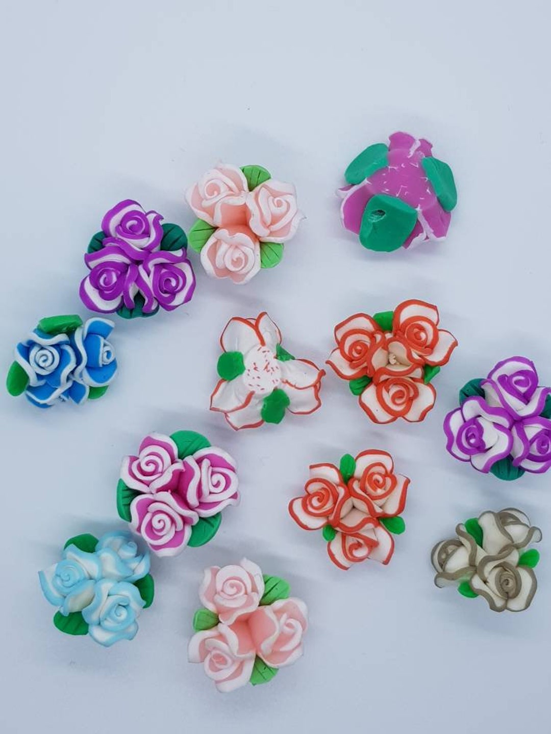 10 BLACK Polymer Clay Rose Flower Beads 20mm pol0118