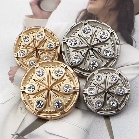 Retro Pearl Gold Metal Button Luxury Rhinestones Coat Buttons for