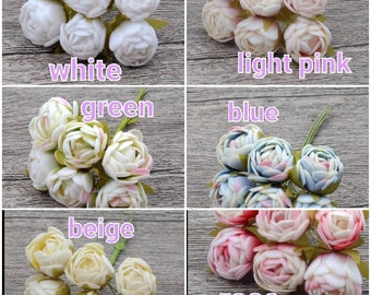 12 pcs Mini Silk Tea Rose Bud Artificial Rose Flower Bouquet Scrapbooking Wedding Party Decoration DIY Handmade Fake Flower Craft