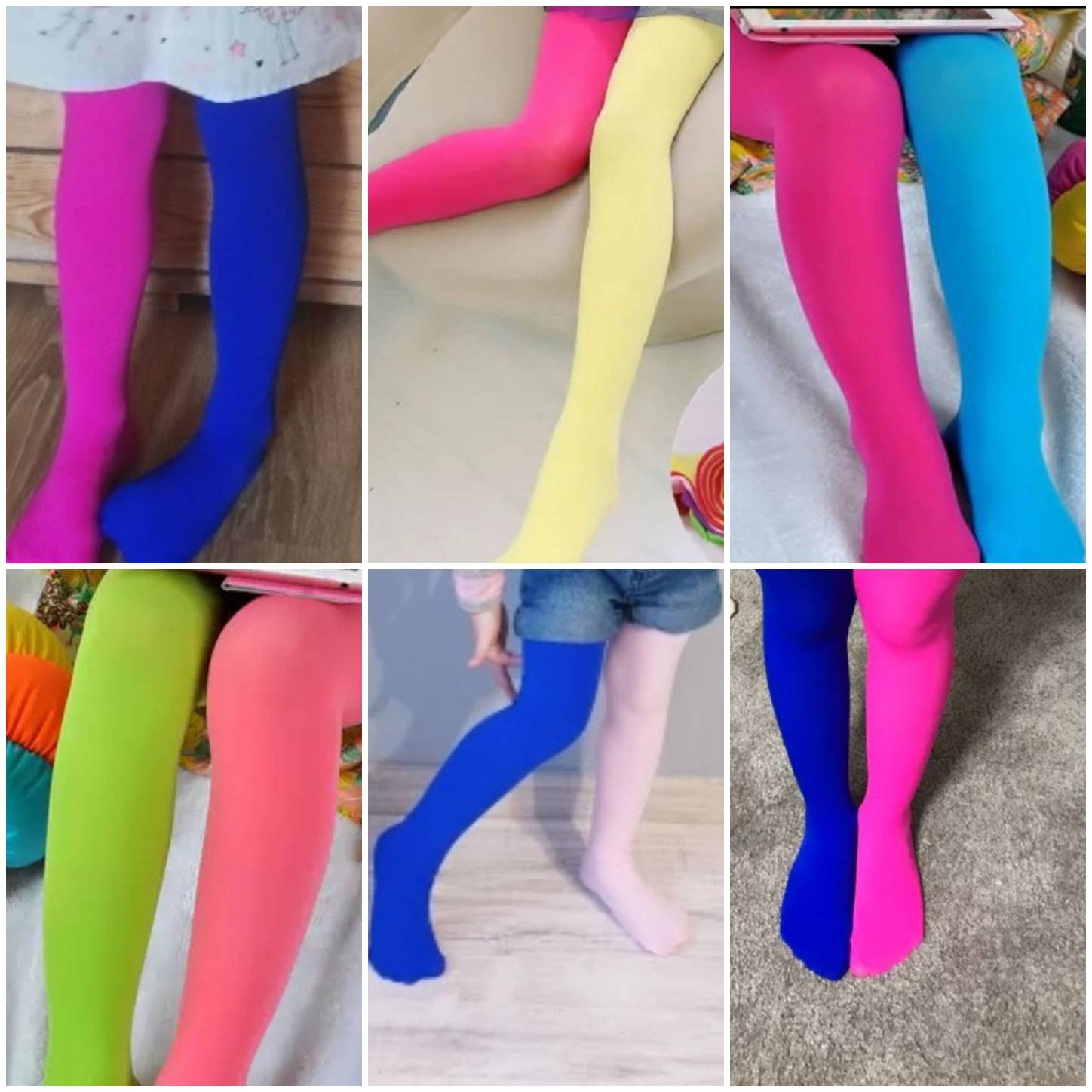Collants pour filles de deux couleurs différentes sur chaque jambe