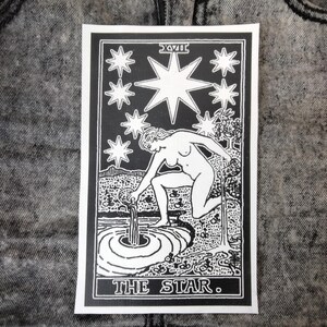 THE STAR // Geheel zwarte tarotkaart art canvas punkpatch // Canvas Rider-Waite tarotpatch // jassen, tassen opnaaien // Kunst aan lijst, montage