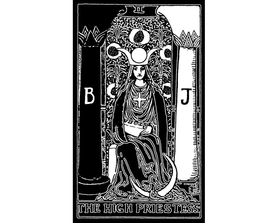 HIGH PRIESTESS // All Black Tarot Card Art Canvas Punk Patch - Etsy