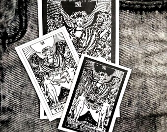 Älskarnas Tarotkort Canvas-lapp: Påsydd punkjacka och väska-tillbehör
