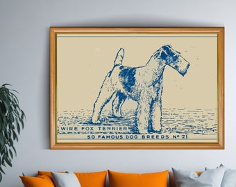 Vintage-Kunstdruck eines Drahthaar-Foxterriers, Wanddeko im Landhausstil mit Hund (Digitaler Download)