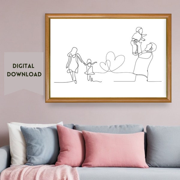 Parents to be gift family portrait minimalistic wall art single line family nursery print baby shower nursery decor new parents