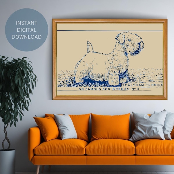 Sealyham Terrier Art Poster Vintage Dog Wall Art Home Vintage Farmhouse Decor Dog Print Download