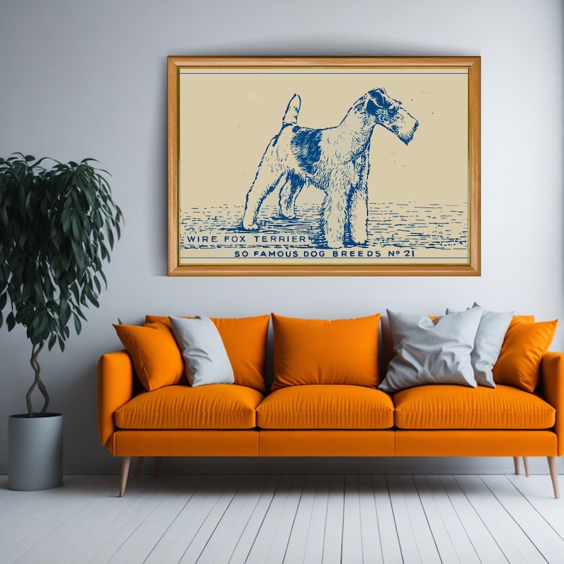 Wire Fox Terrier Art Poster Vintage Dog Wall Art Home Vintage Farmhouse
