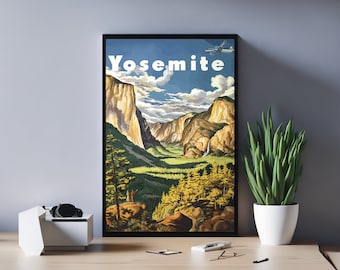 Póster del Parque Nacional de Yosemite, arte de pared vintage, impresión de viaje, arte retro, póster del Parque Nacional de Yosemite