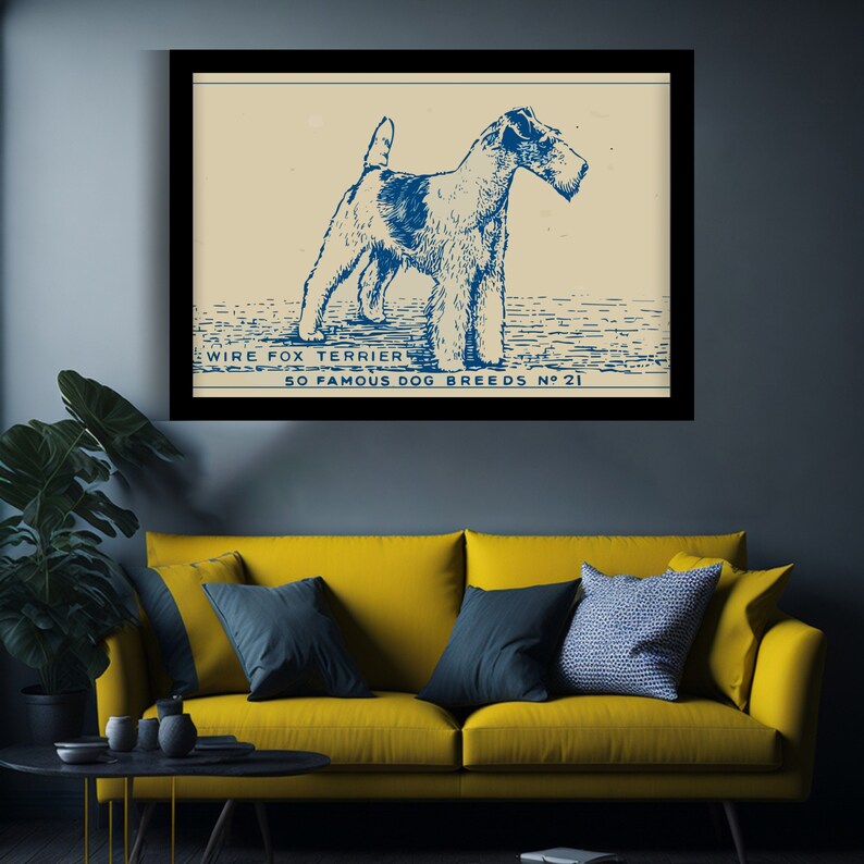 Wire Fox Terrier Art Poster Vintage Dog Wall Art Home Vintage Farmhouse