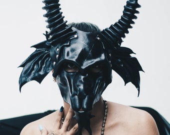 Handcrafted Leather Baphomet Mask – Dark Fantasy Cosplay, Burning Man