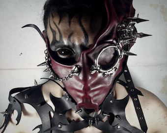Handcrafted Leather Demon Mask – Steampunk Devil Cosplay, Wearable Art