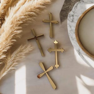 Gold Mirror Cross / Cake Charm