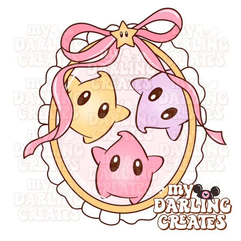 PNG / Descarga digital / Marco Luma de Super Mario Galaxy en tonos pastel femeninos / Diseño PNG de moda para sublimación de camisetas imagen 1