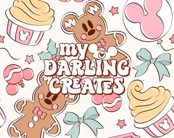Magical Mouse Gingerbread and Snacks Pastel Pink Christmas and Winter Seamless File for Fabric Sublimation | Repeating Pattern