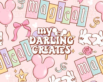 マジカルパステルマウスパーク 夏と春のテーマパーク | デジタルダウンロード | 布用昇華転写シームレスファイル | 繰り返しパターン