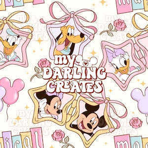 Magical Pastel Mouse Friends in Frames Coquette Seamless File for Fabric Sublimation | Repeating Pattern