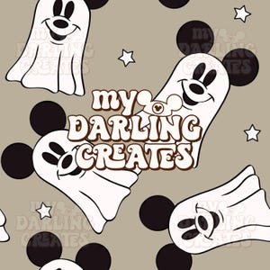 Magical Halloween Ghost Mouse Spooky and Fall Theme Park | Digital Download | Seamless File for Fabric Sublimation | Repeating Pattern