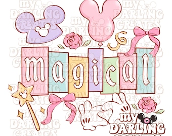 PNG / Descarga digital / Parque temático pastel Magical Mouse PNG para sublimación de camisetas dtf