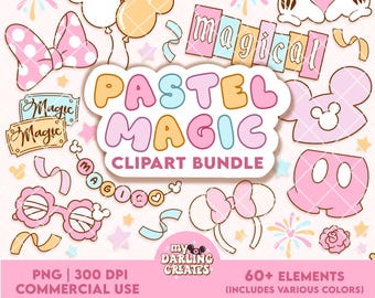 Clipart pastello magico / Download digitale / PNG del parco a tema del mouse per uso commerciale