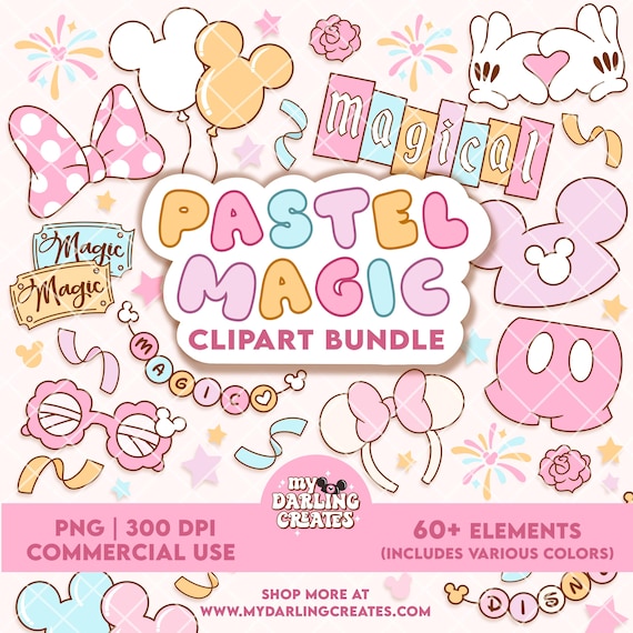 Magical Pastel Clipart | Digital Download | Mouse Theme Park PNG’s for commercial use