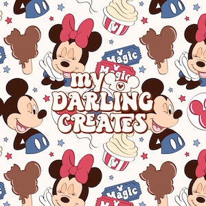 Magical Mouse Park Snacks Fourth of Juli und Sommer-Wiederholendes Muster für Stoffsublimation | Seamless-Datei