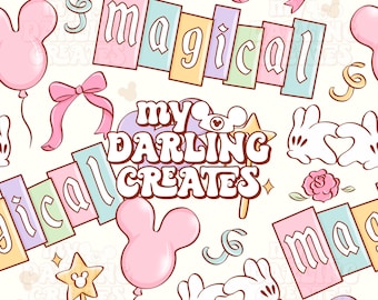 マジカルパステルマウスパーク 夏と春のテーマパーク | デジタルダウンロード | 布用昇華転写シームレスファイル | 繰り返しパターン