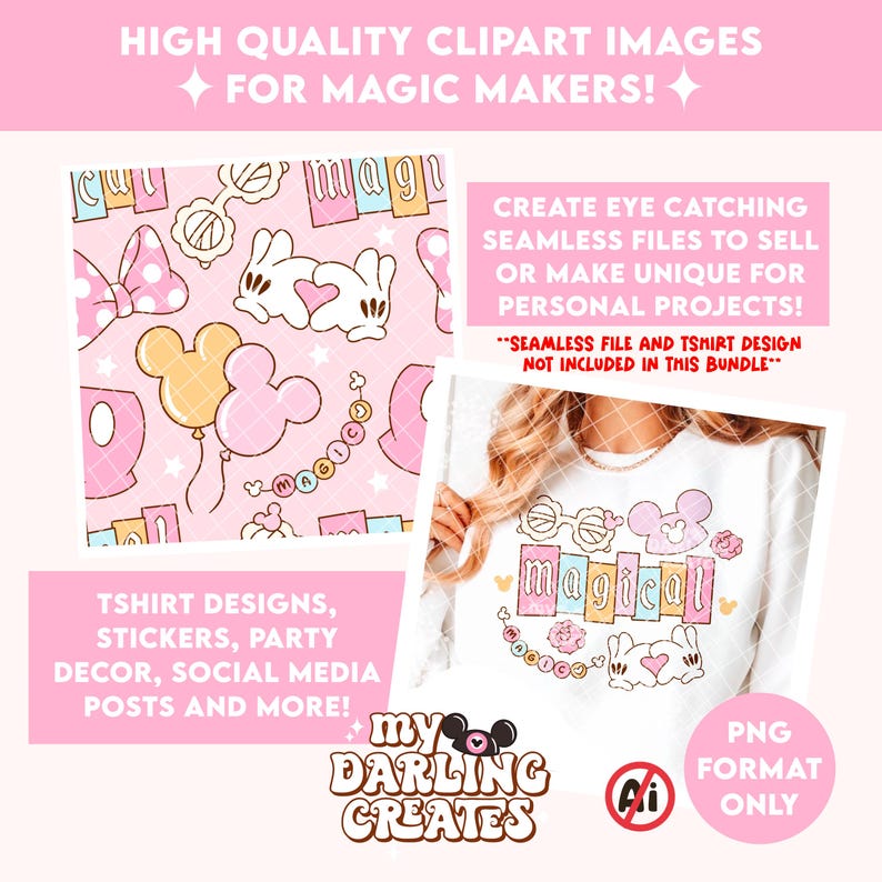 Magical Pastel Clipart | Digital Download | Mouse Theme Park PNG’s for commercial use image 2