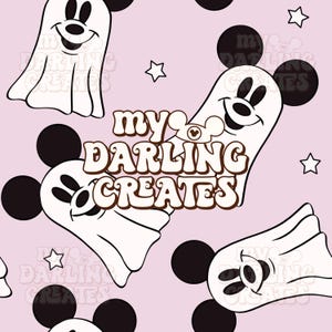 Magical Halloween Ghost Mouse Spooky and Fall Theme Park | Digital Download | Seamless File for Fabric Sublimation | Repeating Pattern