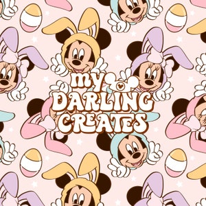 May include: A pink background with a repeating pattern of cartoon mice wearing bunny ears and holding Easter eggs. The text "my darling creates" is in the center of the image.