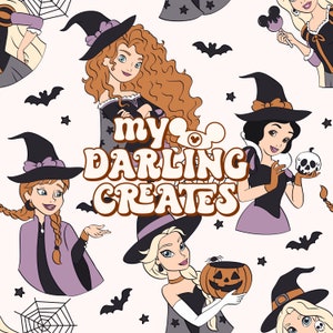 Magical Witch Princesses Halloween seamless file for fabric sublimation | repeating pattern